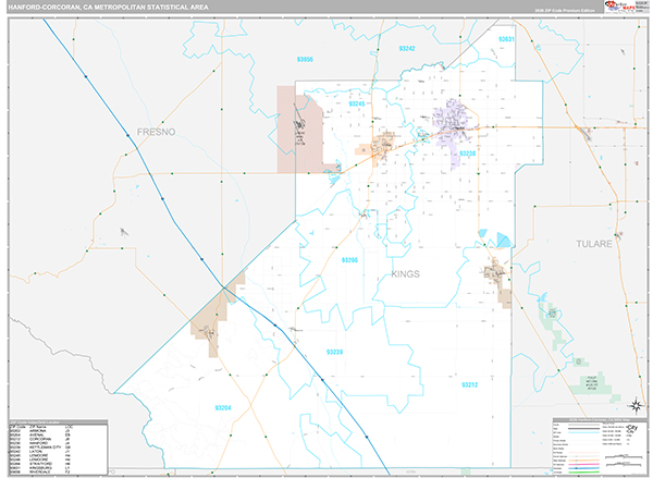 Hanford-Corcoran, CA Metro Area Wall Map